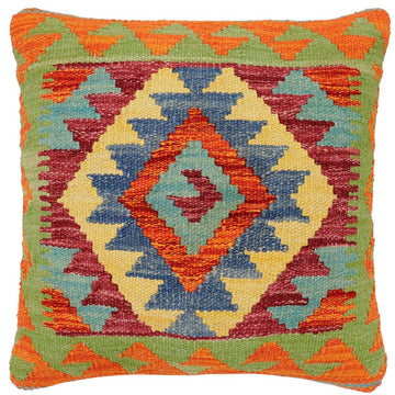 handmade Traditional Pillow Rust Blue Hand-Woven SQUARE 100% WOOL Hand woven turkish pillow2' x 2'